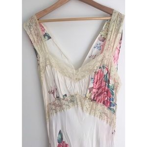 Floor length vintage floral nightgown/ silk dress